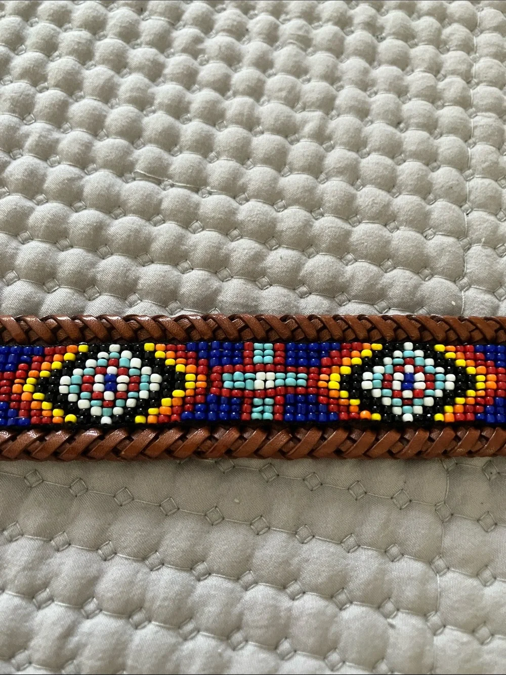 Brown Leather Beaded Men’s Belt with Silver Buckle